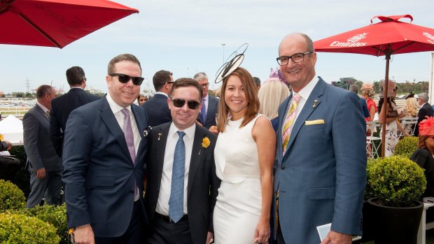 Paul Howes, Qantas CEO Alan Joyce, Olivia Wirth and David Koch all felt at home at the Emirates marquee.