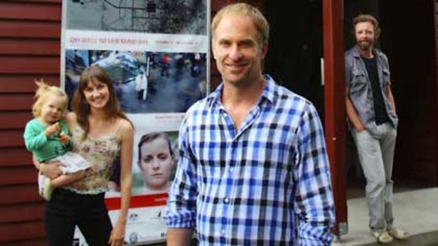 Red Stitch artistic director David Whiteley with actors Ella Caldwell, with daughter Molly, and Brett Cousins.