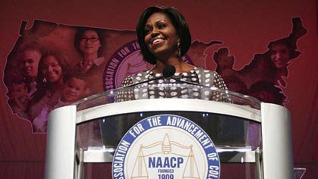 Michelle Obama addresses the convention.