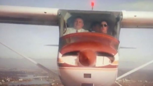A screen grab from US TV show Mad Men showing Canberra as a backdrop for a flight over California.