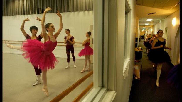 Level six students from the Australian ballet watch level 8 graduating students rehearsing Black Swan Pas De Leux in training. The Australian Ballet are just one of several institutions to directly benefit from the government's new cultural initiative.