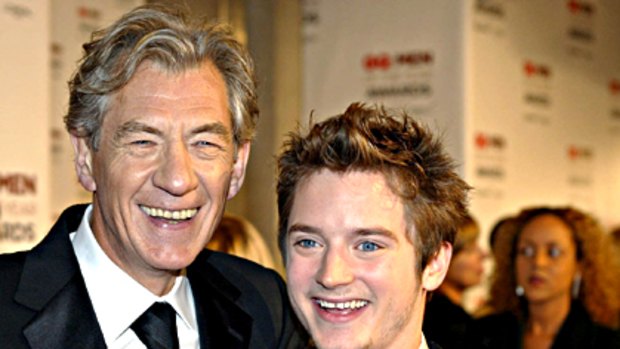 Late life career revival ... Ian McKellan poses with his Lord of the Rings co-star Elijah Wood.