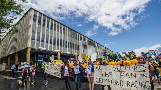 At least 100 union members and greyhound racing  industry workers took to the streets to overturn the impending ban on the sport. 