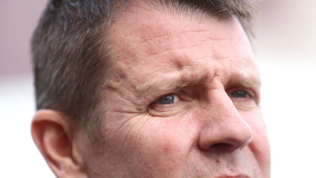Do the honourable thing: Premier Mike Baird, at his press conference on Sunday, called for Newcastle lord mayor Jeff McCloy to quit over corruption allegations.
