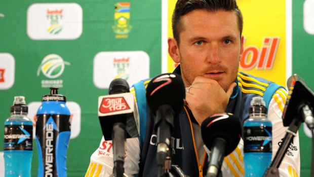 Graeme Smith addresses the media after the Test.