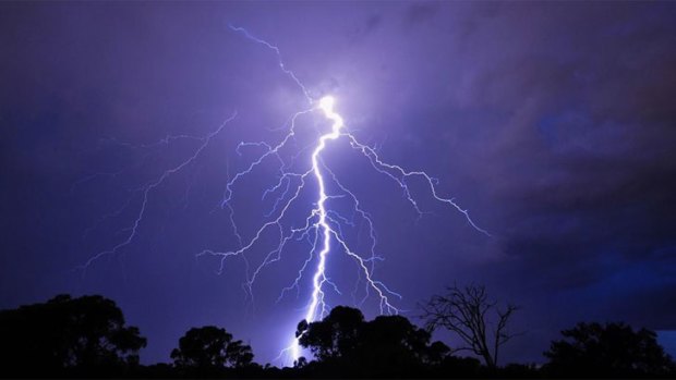 LIghting bolt across Perth early Friday morning