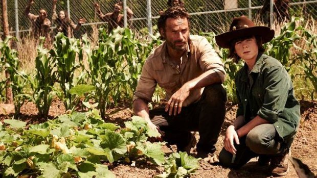 <i>The Walking Dead</i> stars Andrew Lincoln and Chandler Riggs (Rick and Carl Grimes).