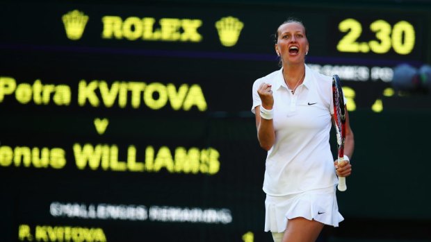 Petra Kvitova of Czech Republic celebrates defeating Venus Williams of the United States.