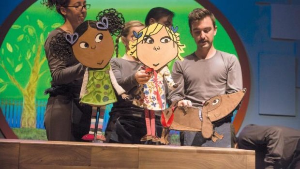 On a string: Puppeteers appear on stage in <i>Charlie and Lola's Extremely New Play</i>.