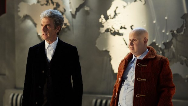 Peter Capaldi as the Doctor and Matt Lucas as Nardole in Doctor Who: The Return of Doctor Mysterio.