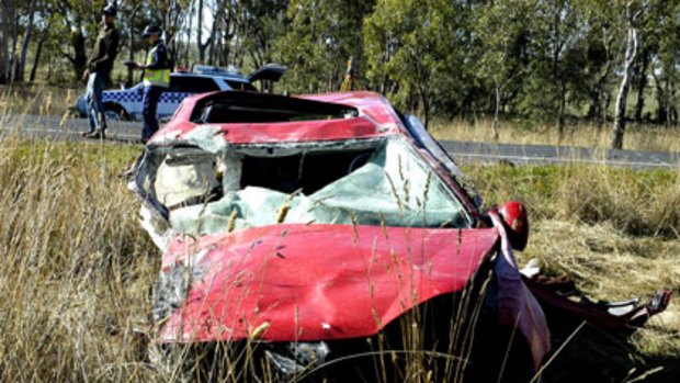 'War zone' ... the car in which three people were killed near Merton in Victoria's north-east.