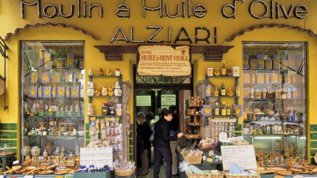 City scenes: an olive shop in the Old Town of Nice.