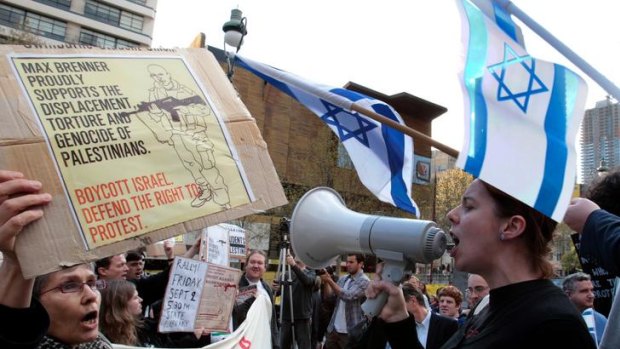 Close encounter: supporters and opponents of the anti-Israel boycott in Melbourne earlier this month.