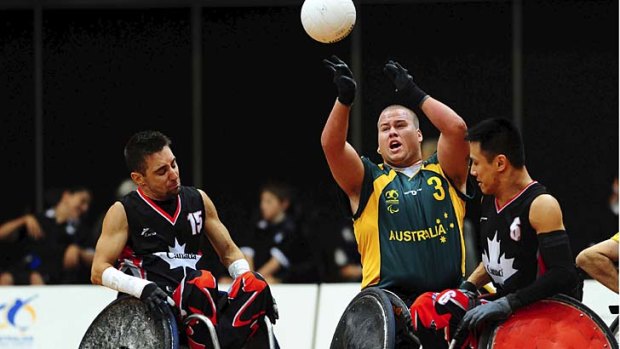 Action &#8230; Ryley Batt in the 2010 Wheelchair Rugby 4 Nations.