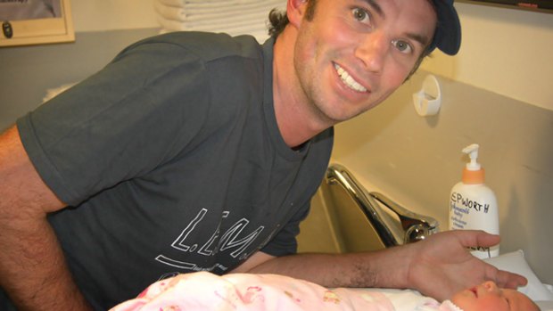 Drew Grant at the birth of his daughter, Ella, nine weeks ago.