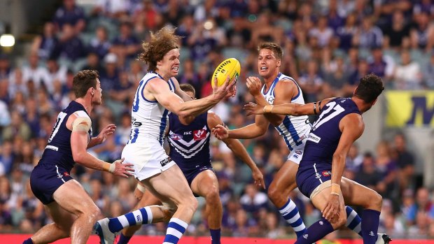 North Melbourne's Ben Brown suffered a knee injury in the thriller against the Dockers. 