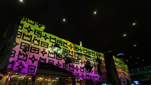 Federation Squared, at White Night projection preview at the Federation Square.

Photograph Paul Jeffers
The Age NEWS
19 Feb 2016