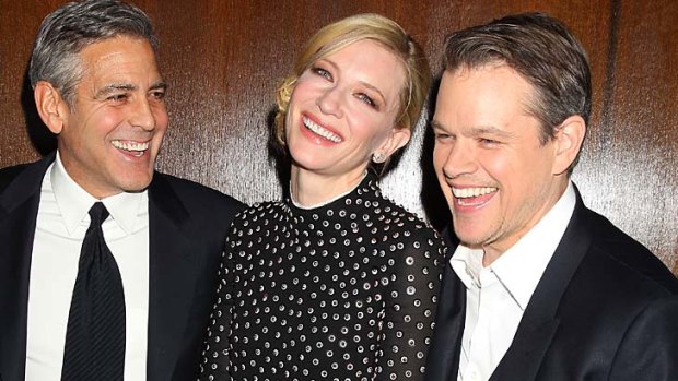 George Clooney, Cate Blanchett and Matt Damon at the New York premiere of <em>The Monuments Men</em>.