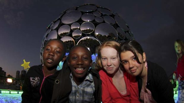 Bright sparks ... Lucy Walters, Henrietta Yango, Alex Watford and Amber Daniels watch the fireworks at South Bank last night.