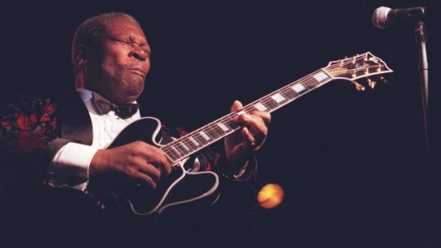 BB King in a classic pose performing at the Hordern Pavilion. 