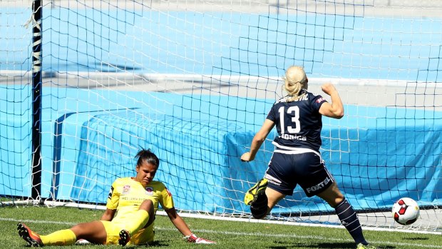 Own goal: Wanderers goalkeeper Jada Whyman left stranded on her own line.