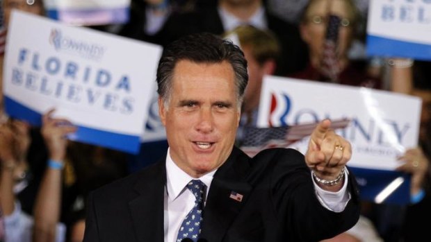 Former Massachusetts Governor Mitt Romney addresses supporters after winning the Florida primary.