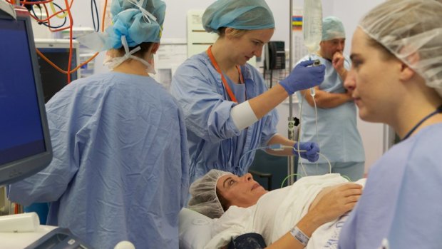 Cristina Cadei is prepared for her baby to receive a blood transfusion in utero. 