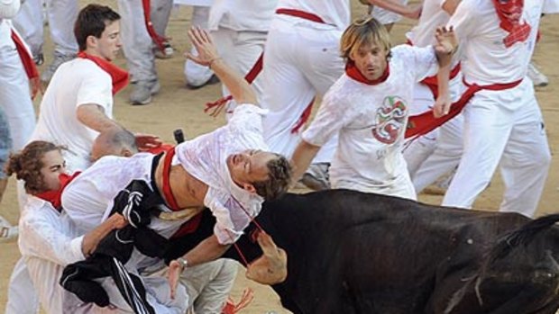 Day two casualties . . . An Australian among those injured at the San Fermin Festival.