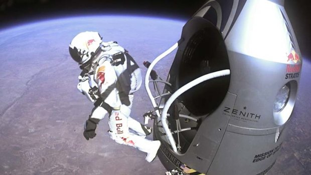 Felix Baumgartner leaps into the stratosphere.