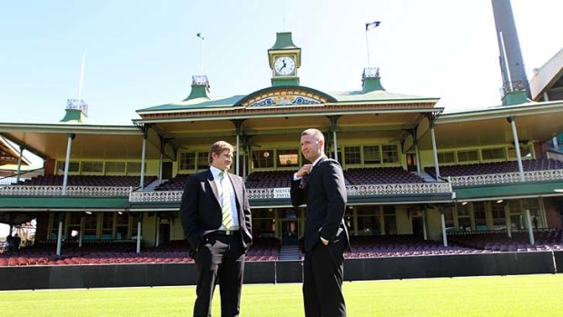 Men in the middle . . . Australia's new cricket captain Michael Clarke and his vice-captain Shane Watson at the SCG yesterday.
