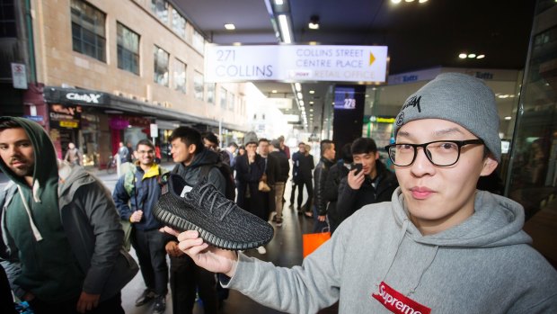 Tyreke Chen camped outside Incu shoe store on Flinders Lane since Wednesday to be one of the first buyers of the Kanye West shoes.