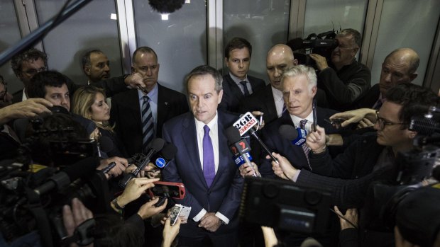 Opposition Leader Bill Shorten speaks to the media after he appeared at the Royal Commission into Trade Union Governance and Corruption on July 9, 2015 in Sydney.