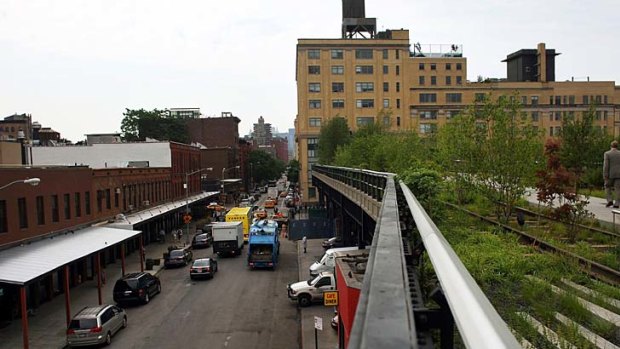 A view of green space along the first section of the High Line in New York.