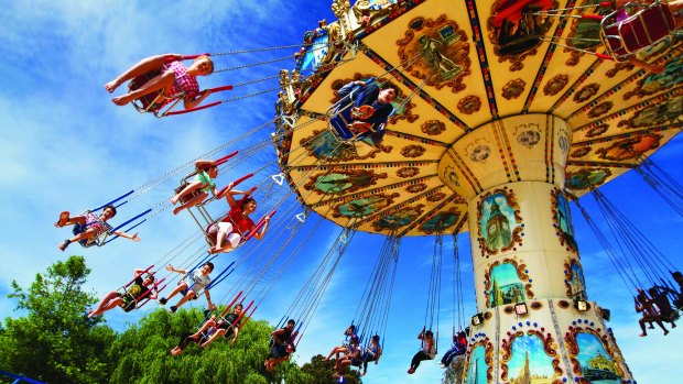 Guaranteed smiles: Adventure Park in Geelong offers lots of opportunities for fun, ranging from this Wave Swinger to archery, go-karts and awesome water slides.