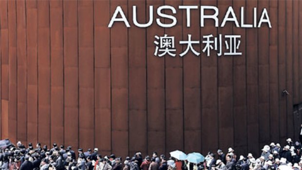 Wall to wall ... a queue outside the Australia Pavilion at World Expo.