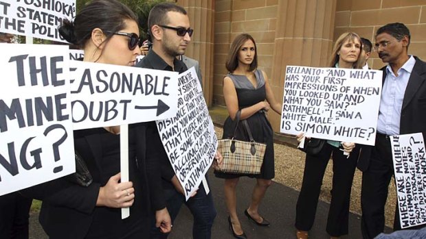 Protest: Rachelle Louise, centre, with other supporters outside court today.