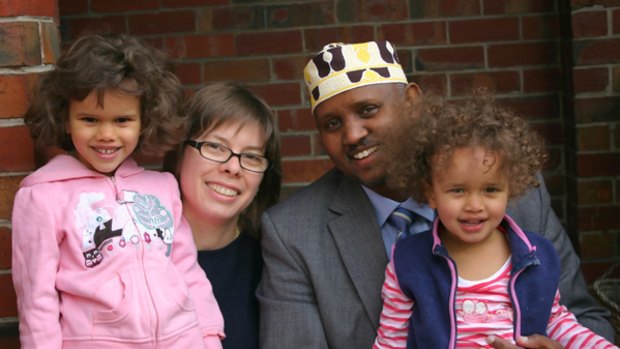 Somali-Australian Issa Farah (second from right) with (from left) daughter Bishaaro, 5, wife Anna-Marie Treeweeke, and youngest daughter Bilan, 3.