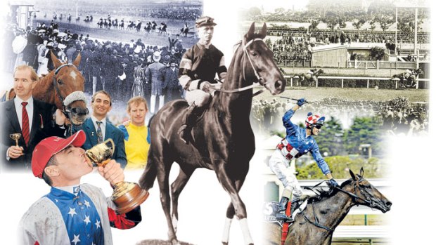 Through the years: A lot has changed since the great Australian stayer Carbine (clockwise from top left) won the Melbourne Cup in 1890. New Zealand-bred Phar Lap was the hero of the 1930s, while British-bred Makybe Diva was the darling mare who won a hat-trick of cups from 2003 with Glen Boss. Americain captured the imagination when he was ridden to success in 2010 by Gerald Mosse, while Irish wonder Vintage Crop enjoyed a shock win in 1993.