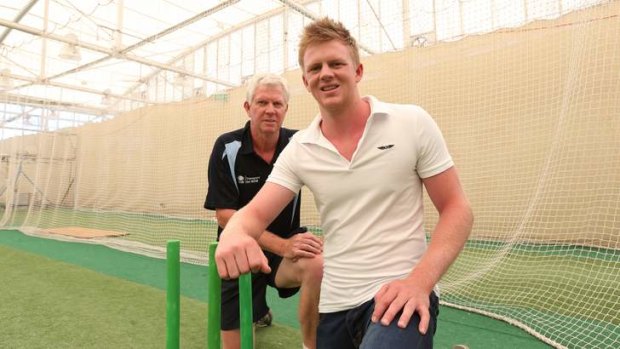Citizen of the world: Sam Robson at the SCG nets with his father Jim on Wednesday.