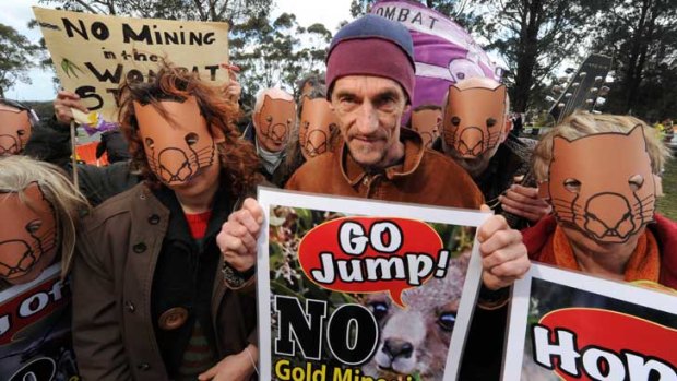 The Wombat Forest Alliance was just one of the groups protesting outside the University of Ballarat yesterday.