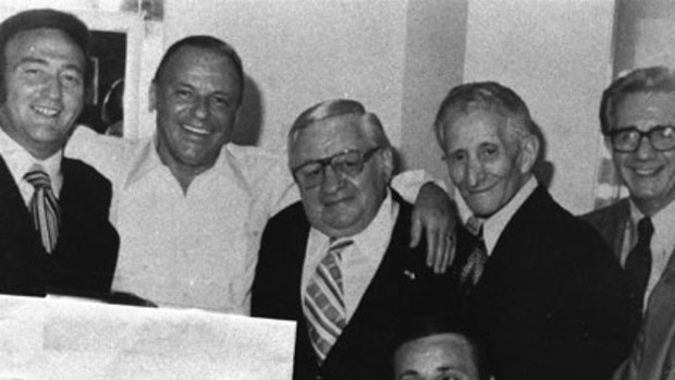 Richard Fusco (bottom) and other mobsters with Frank Sinatra in 1976,