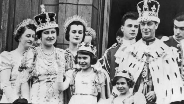 British royals (from left foreground) Queen Elizabeth, Princess Elizabeth, Princess Margaret and King George VI after his coronation in 1937.