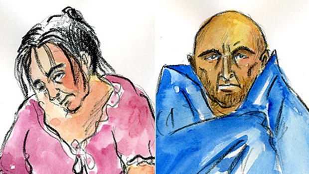 An artist’s impression of Bernadette Denny and Mario Schembri, who appeared in court and were charged with murder.