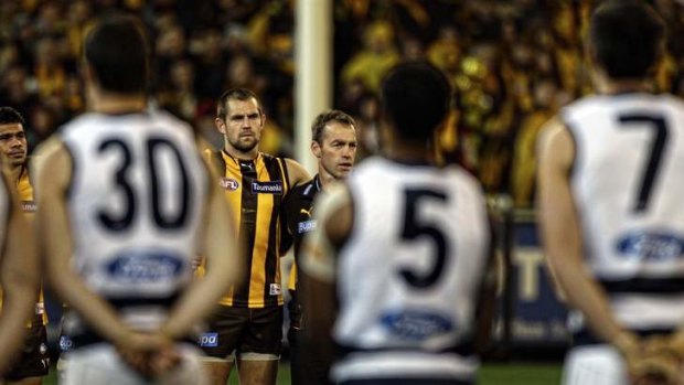 Healthy rivalry: The Geelong and Hawthorn players will again face off next Monday.