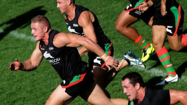 Belonging: George Burgess trains with the Rabbitohs, where he is building an identity separate to his brothers.