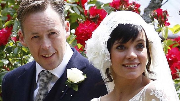 Baby girl ... Lily Allen with husband Sam Cooper on their wedding day.