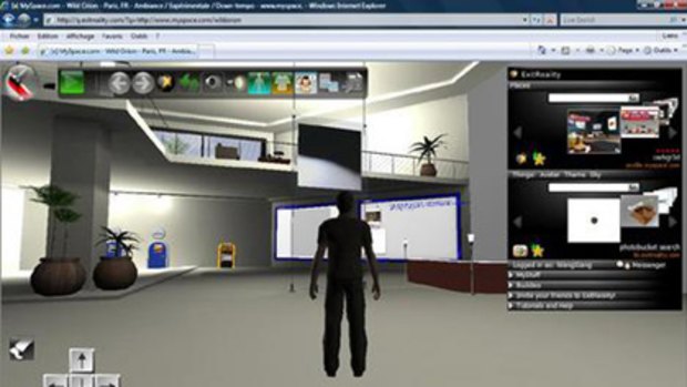 A 3D MySpace page shown through the ExitReality browser.