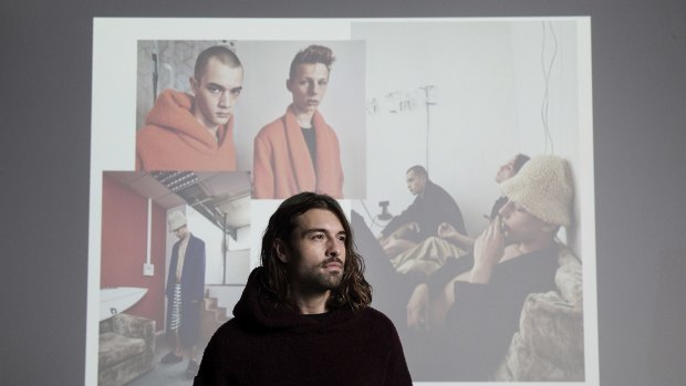 Woolmark prize winner Lukas Vincent and examples of his label Exinfinitas. 