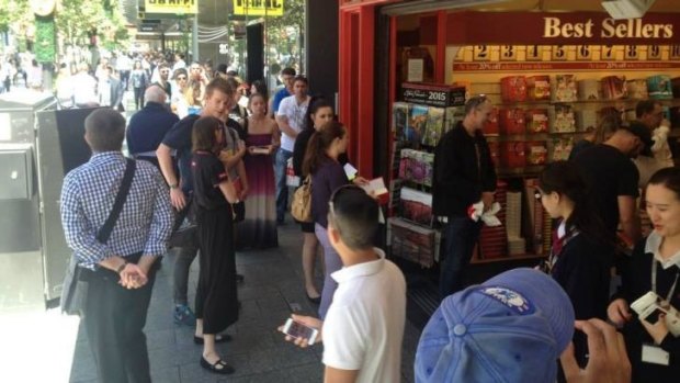 Crowds queued outside the Hay Street store in November for a book signing by author Matthew Reilly