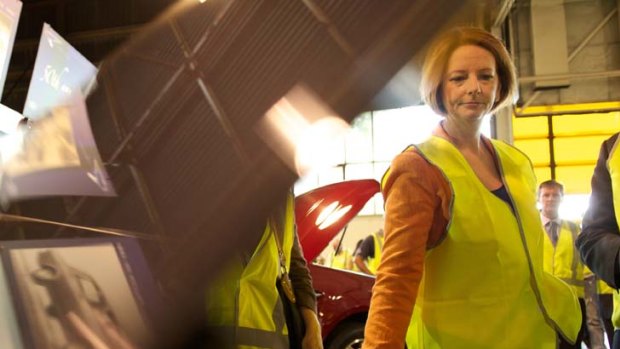 Julia Gillard &#8230; at the Ford plant yesterday.